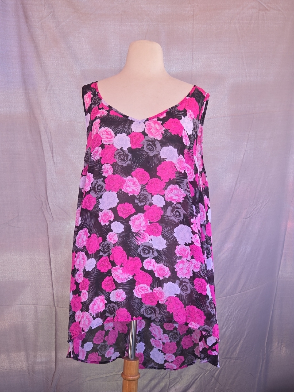 torrid Pink & Black Sheer Floral Sleeveless Tunic